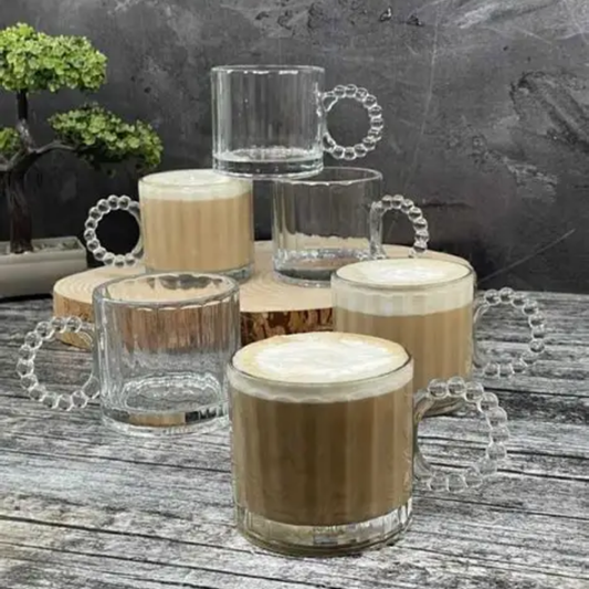 Homestar - Glazen mokken 300 ml – Set van 6 –  Parelkraal Handvat (Boncuklu)