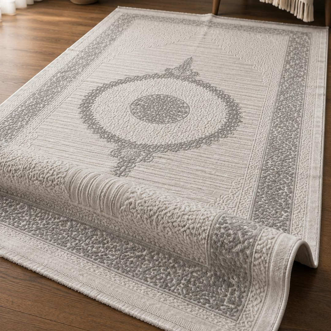 Zelmora Çağla Luxe Vloerkleed Grijs/Crème – Klassiek Oosters Design – Laagpolig Tapijt