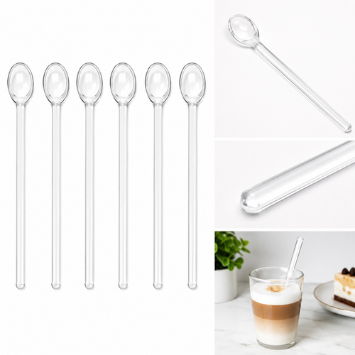 Latte Macchiato Lepels Set van 6 – 17 CM – Transparant Glas