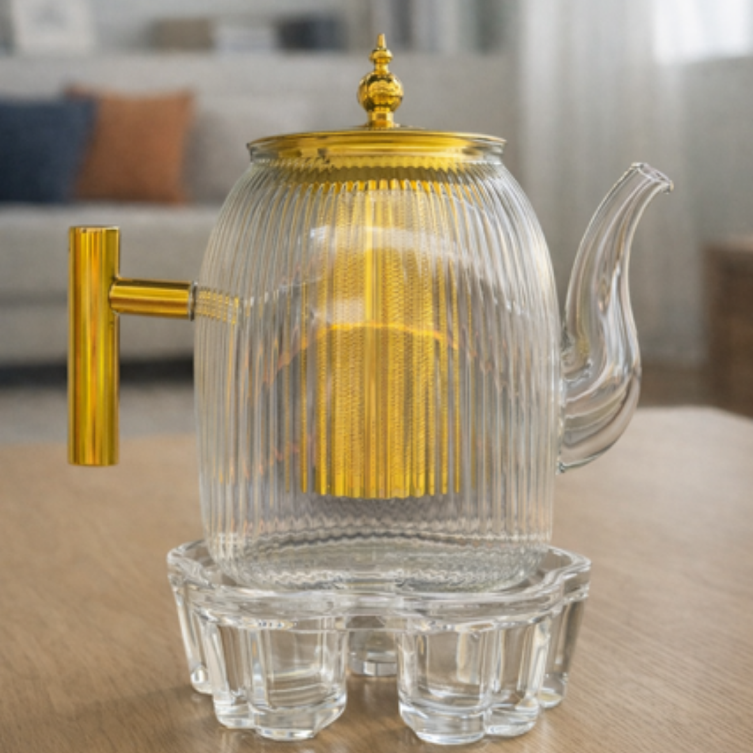 Luxe Glazen Theepot met Filter & theelichthouder – 1200 ml