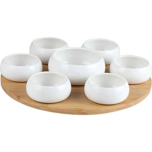 Bavary Chubby Snackschalen – 7-delige Set met Houten Draaiplateau