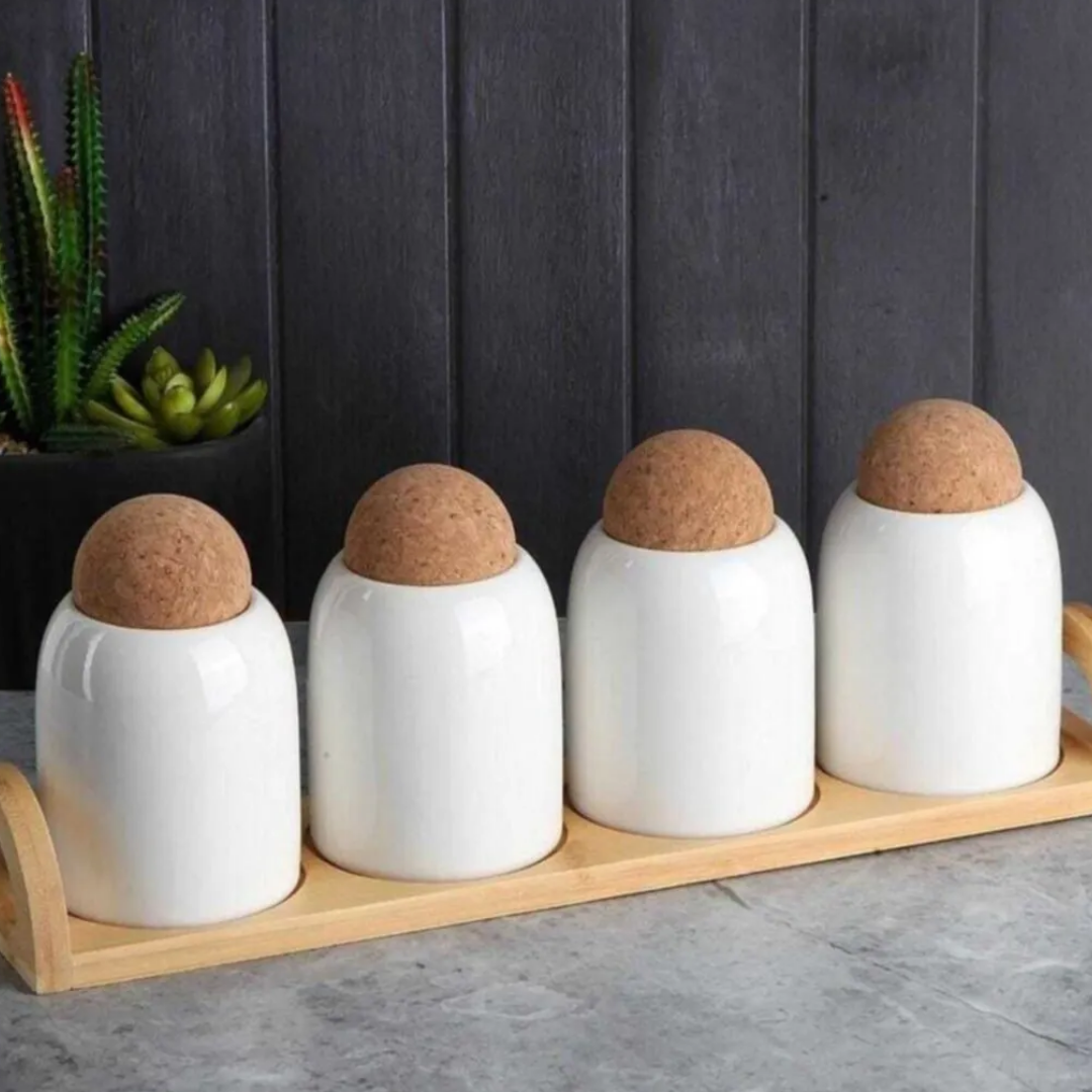 Perotti Cork Porseleinen Kruidenpotten Set van 5