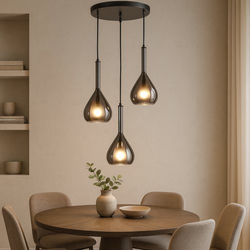 Hanglamp 3-Lichts – Antraciet Glas – Amber glas -  Ø35 x 120 cm