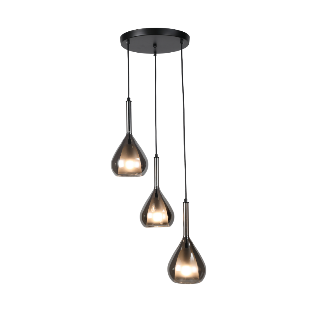 Hanglamp 3-Lichts – Antraciet Glas – Amber glas -  Ø35 x 120 cm