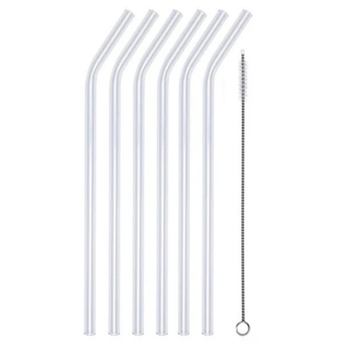 Glazen Rietjes Set – 6-delig | Herbruikbare Gebogen Rietjes van Glas | zonder Reinigingsborstel – 20 cm