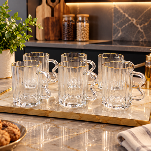 Glazen Mokken met Gouden Rand Set van 6 – 300 ML