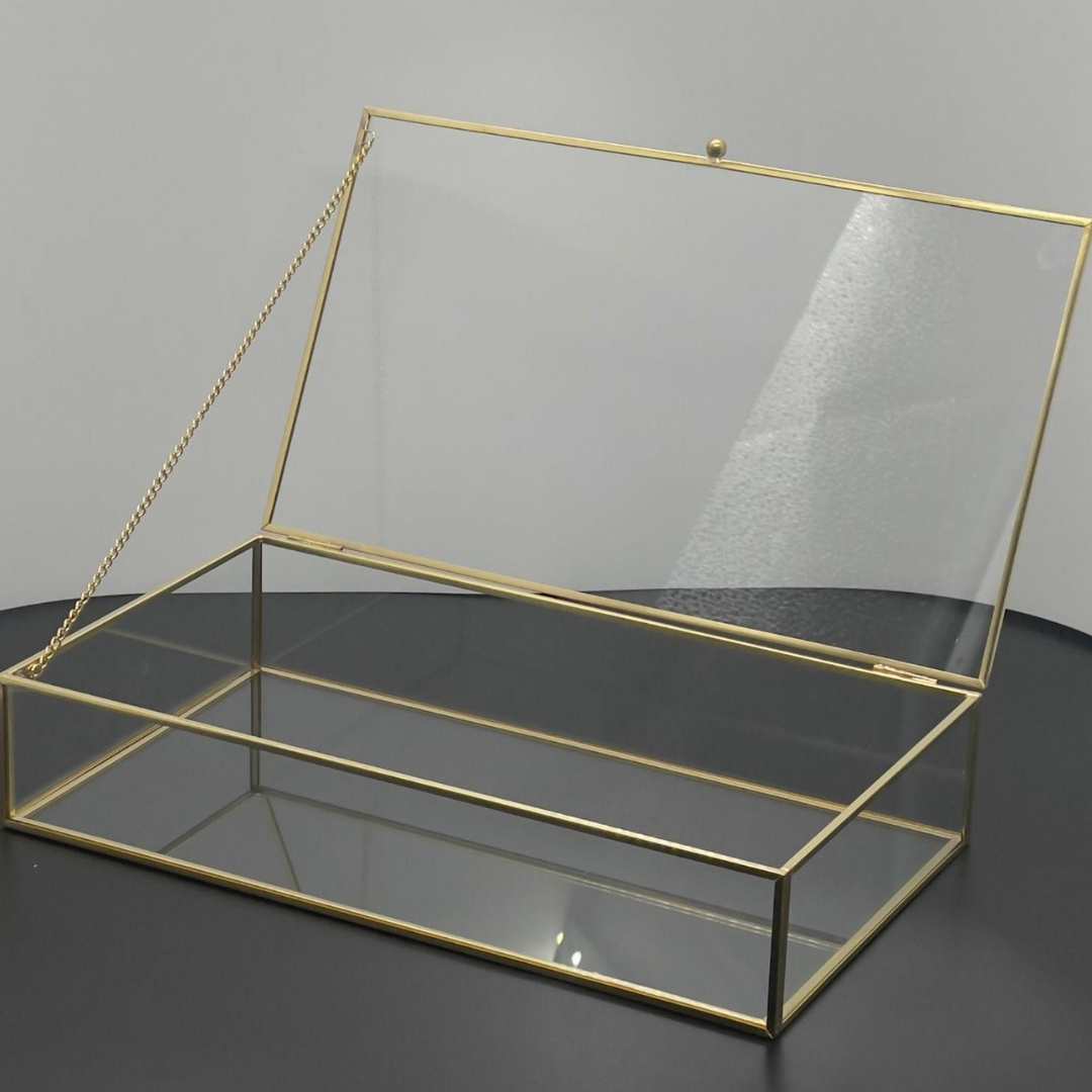 Gouden Glazen Opbergkist met Deksel – 30 x 17 CM