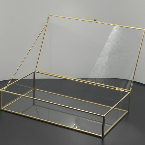 Gouden Glazen Opbergkist met Deksel – 30 x 17 CM
