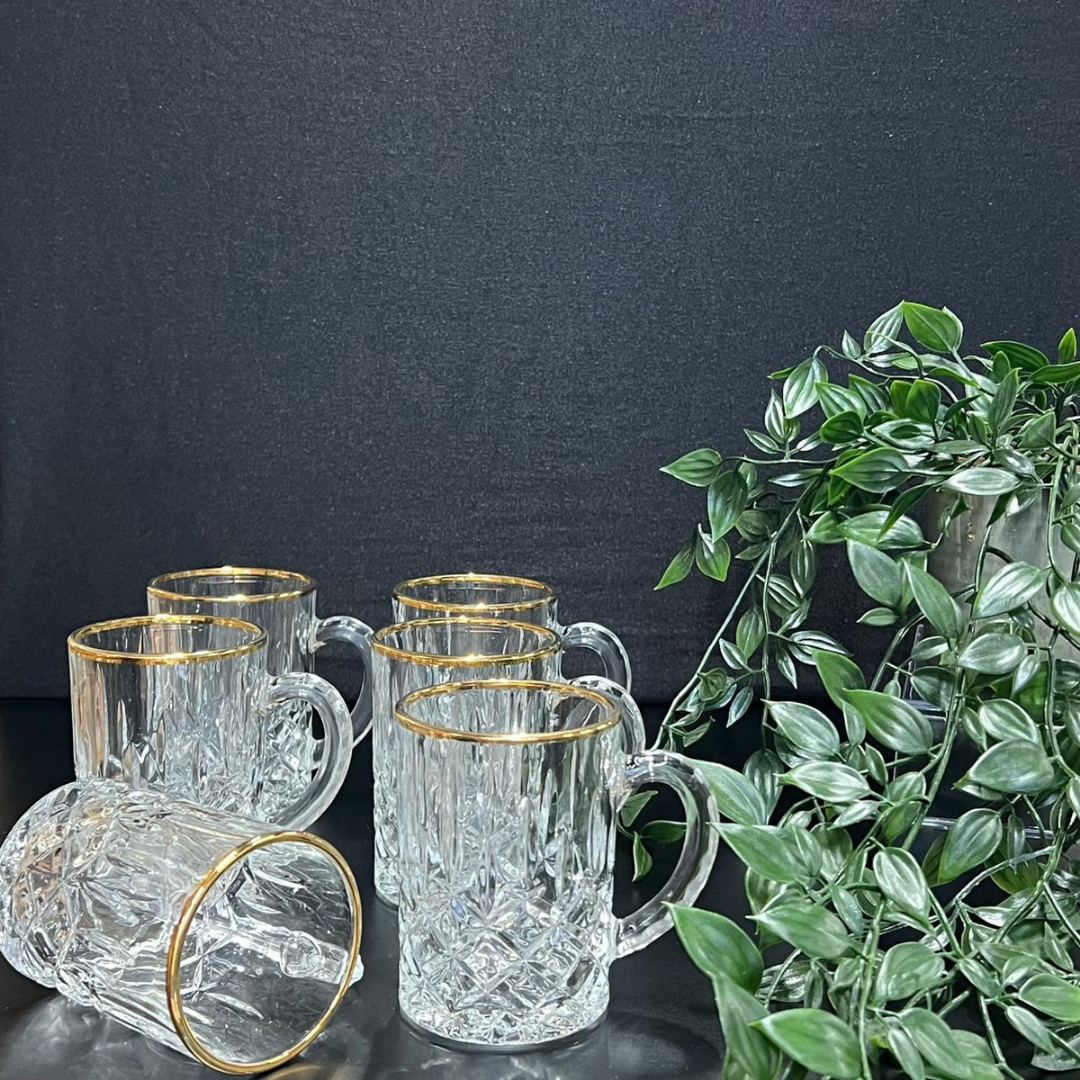 Luxe Glazenset met Oortje & Gouden Rand – Set van 6 Stuks