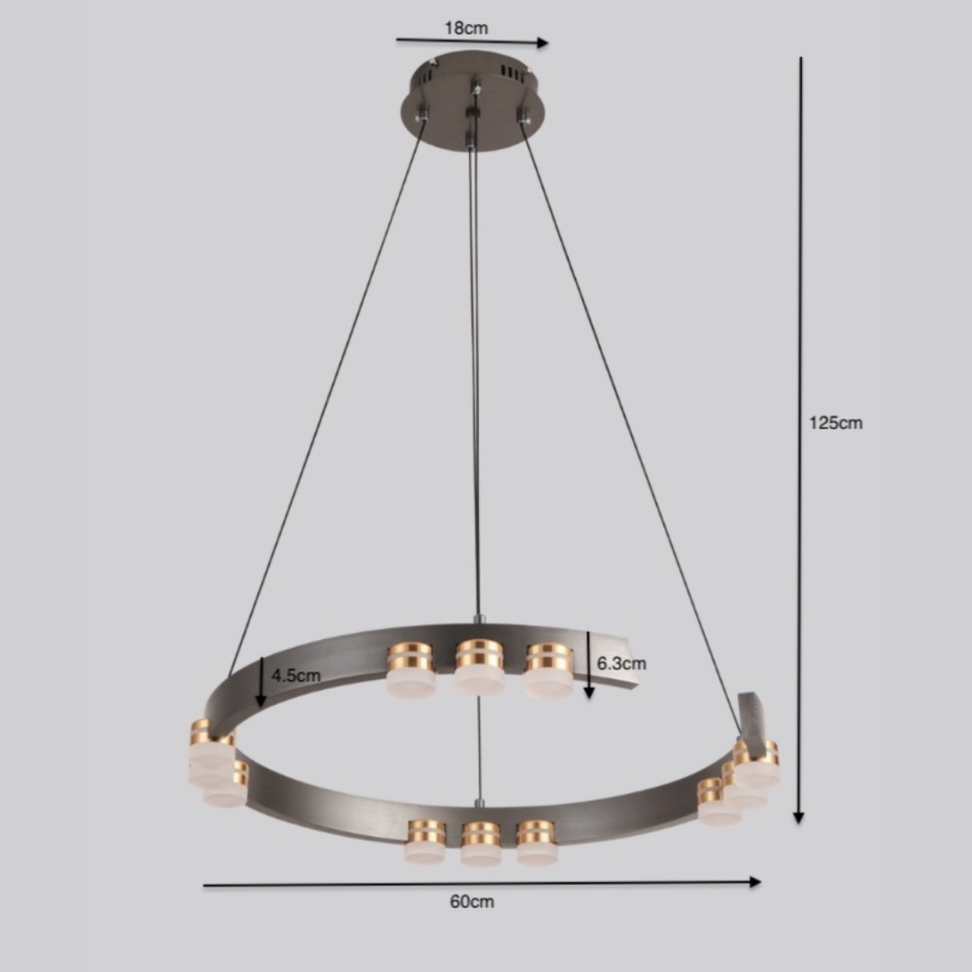 Gri LED Hanglamp Ø45 cm – Gun Grey met Gouden Detail