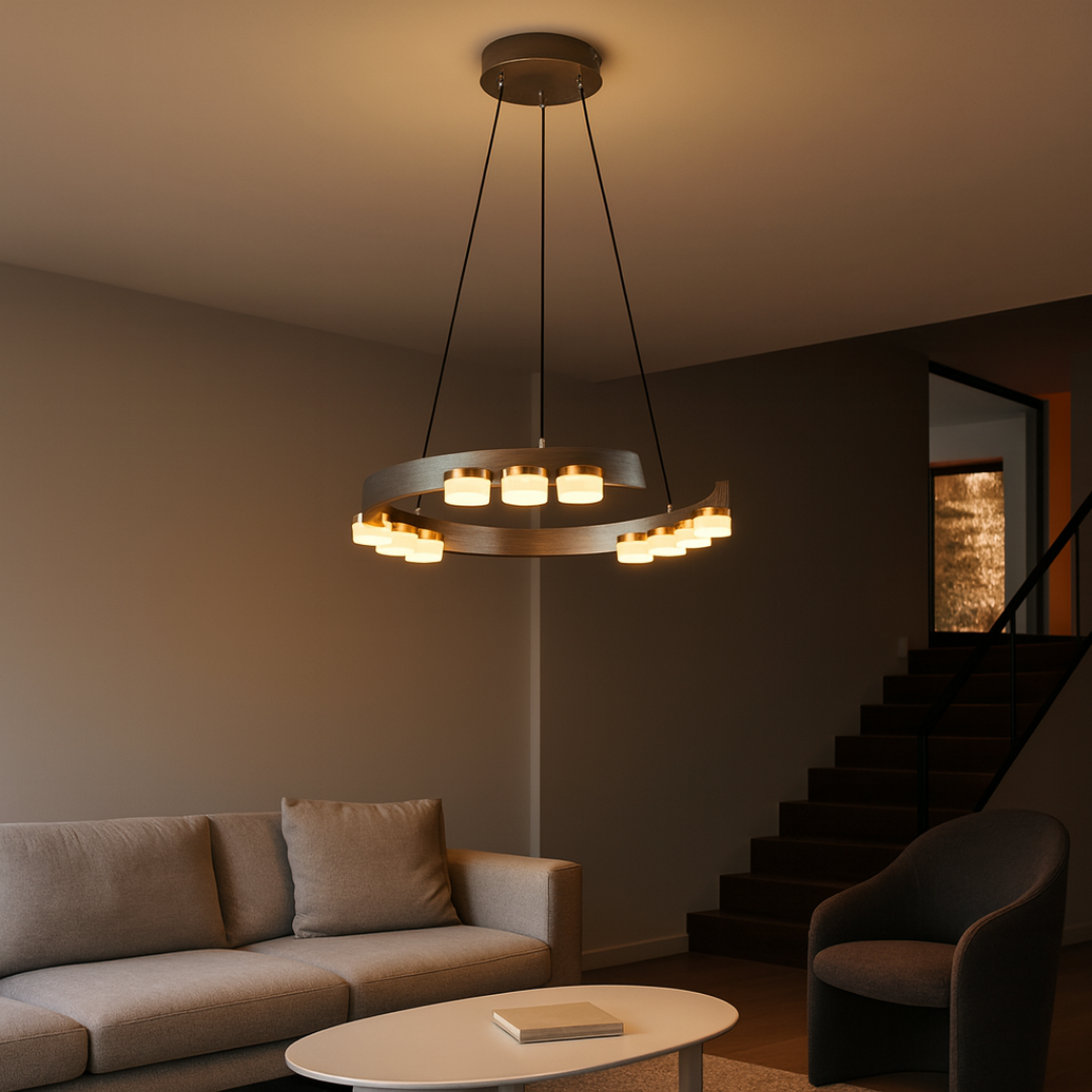 Gri LED Hanglamp Ø45 cm – Gun Grey met Gouden Detail