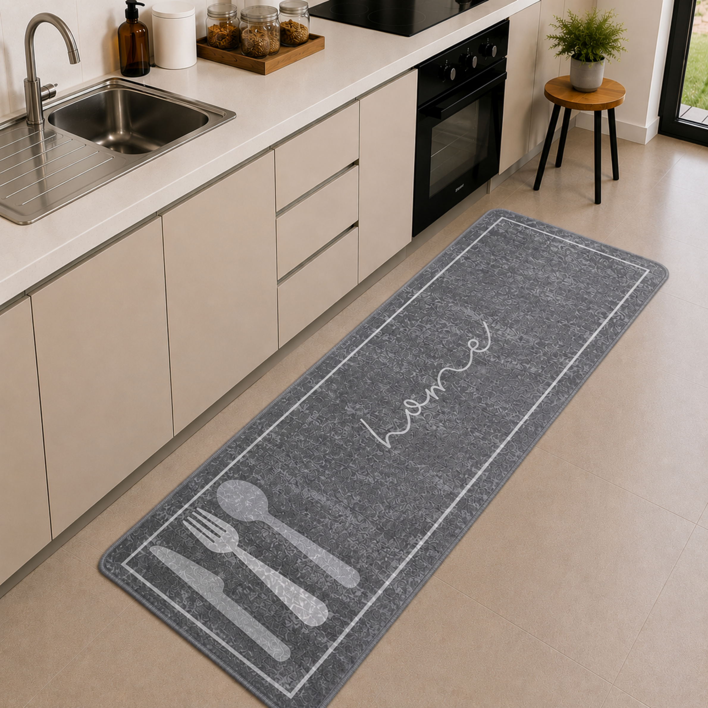 Keukenloper 60 x 180 CM – Grijs/Wit