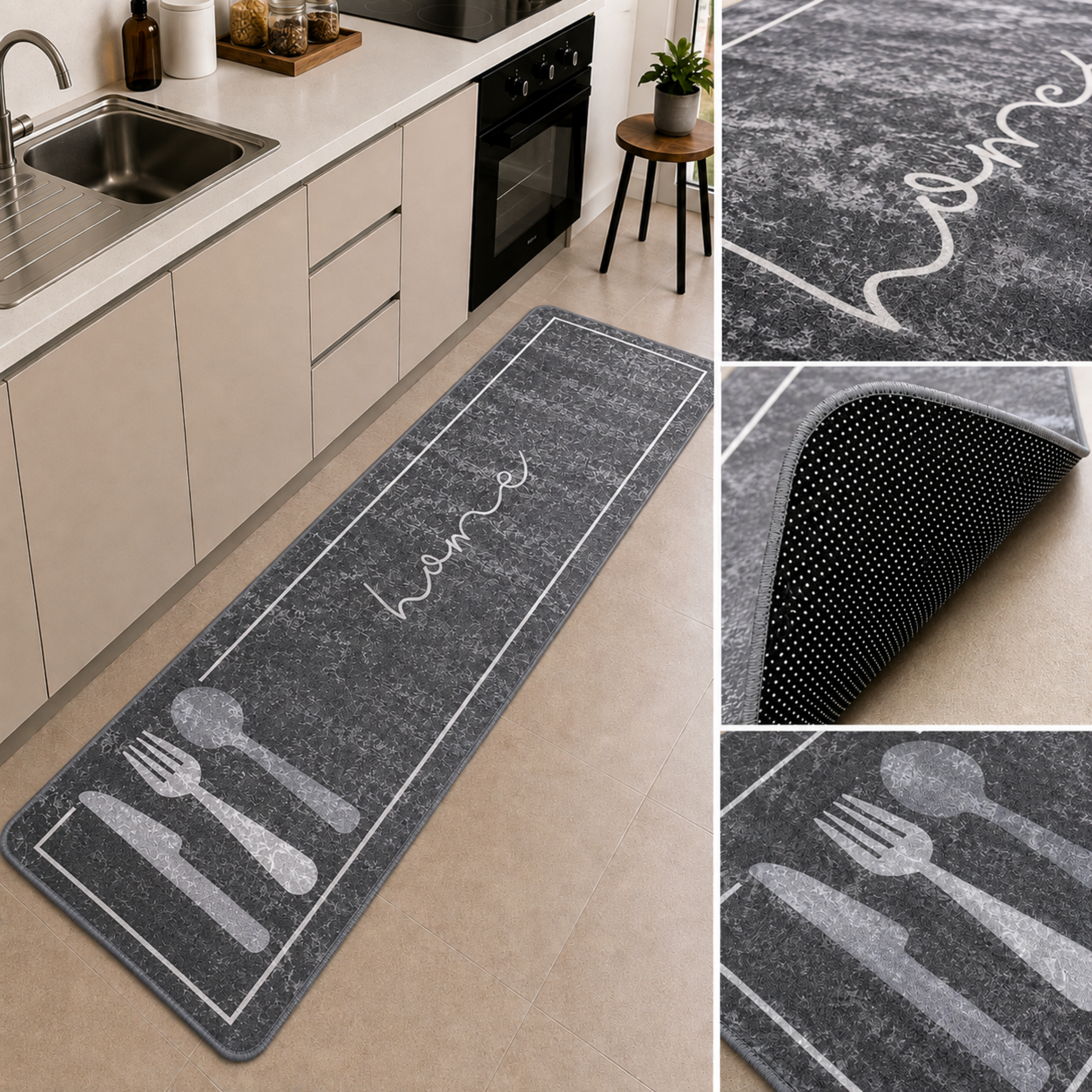 Keukenloper 60 x 180 CM – Grijs/Wit