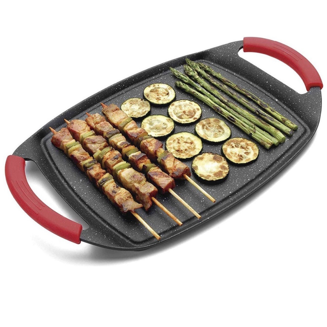Grillplaat Zwart met Anti-Aanbaklaag-Met Afneembare Handvatten