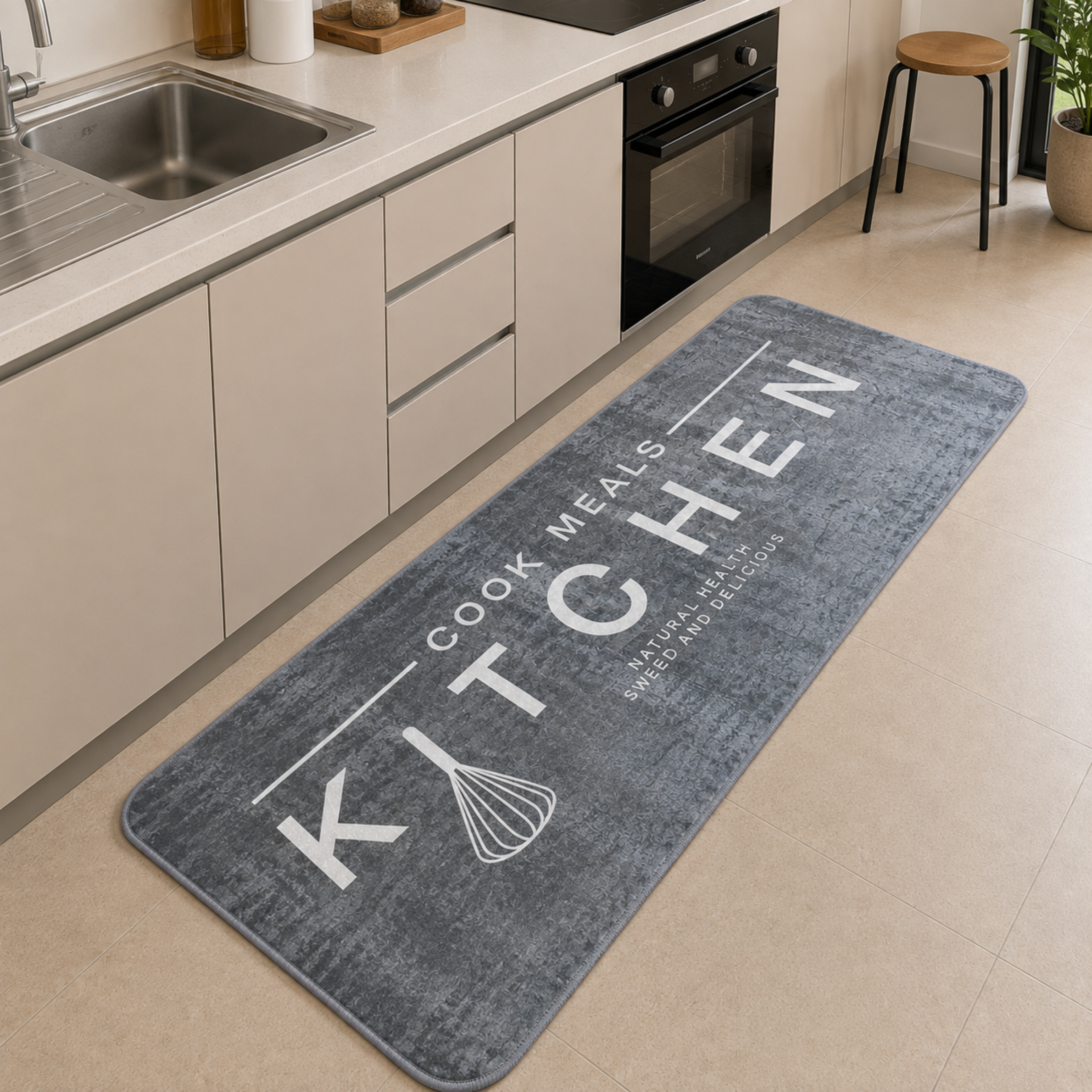 Keukenloper 60 x 180 CM – Grijs/Wit
