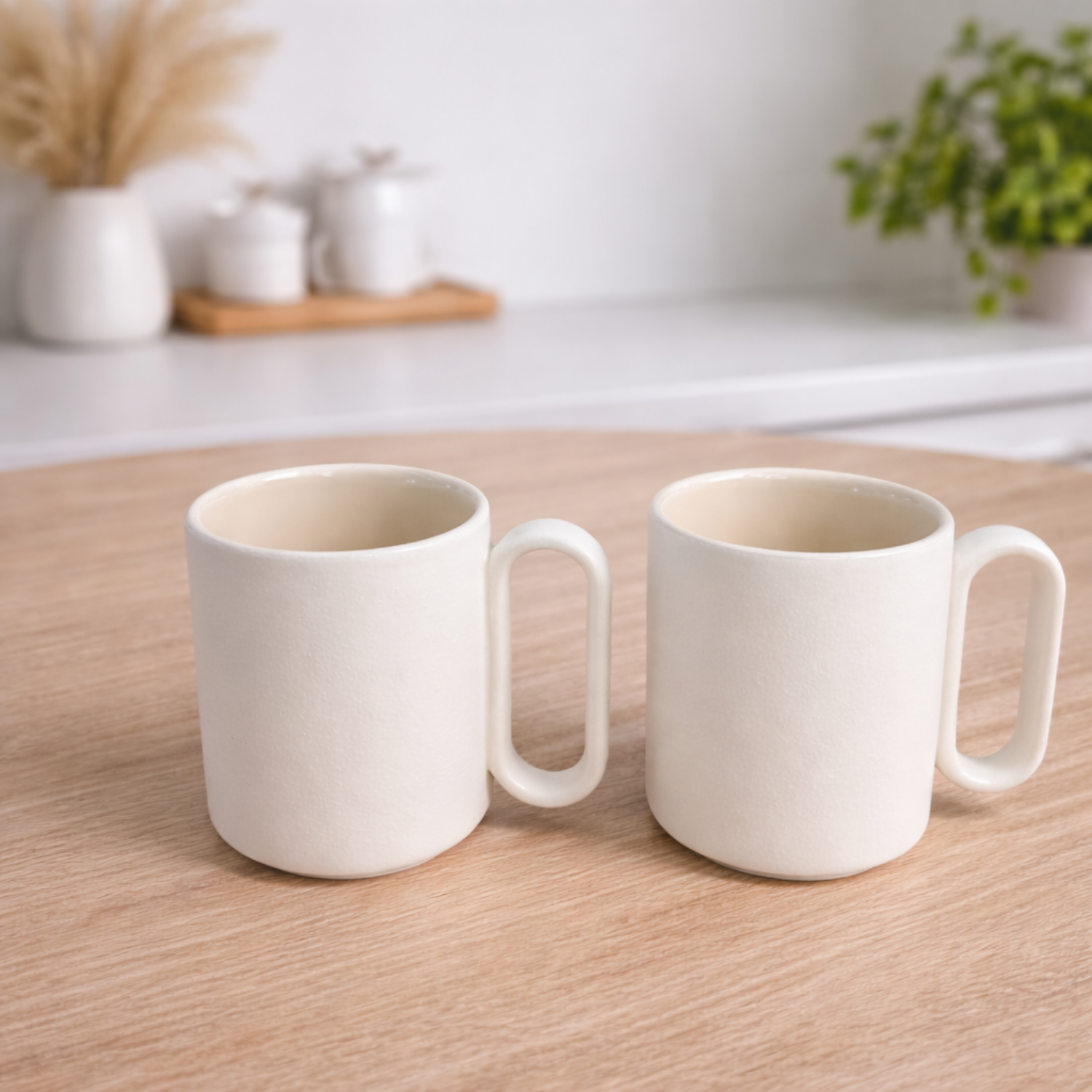 Mokken Set van 2 – 340 ml – Mat Wit/Beige