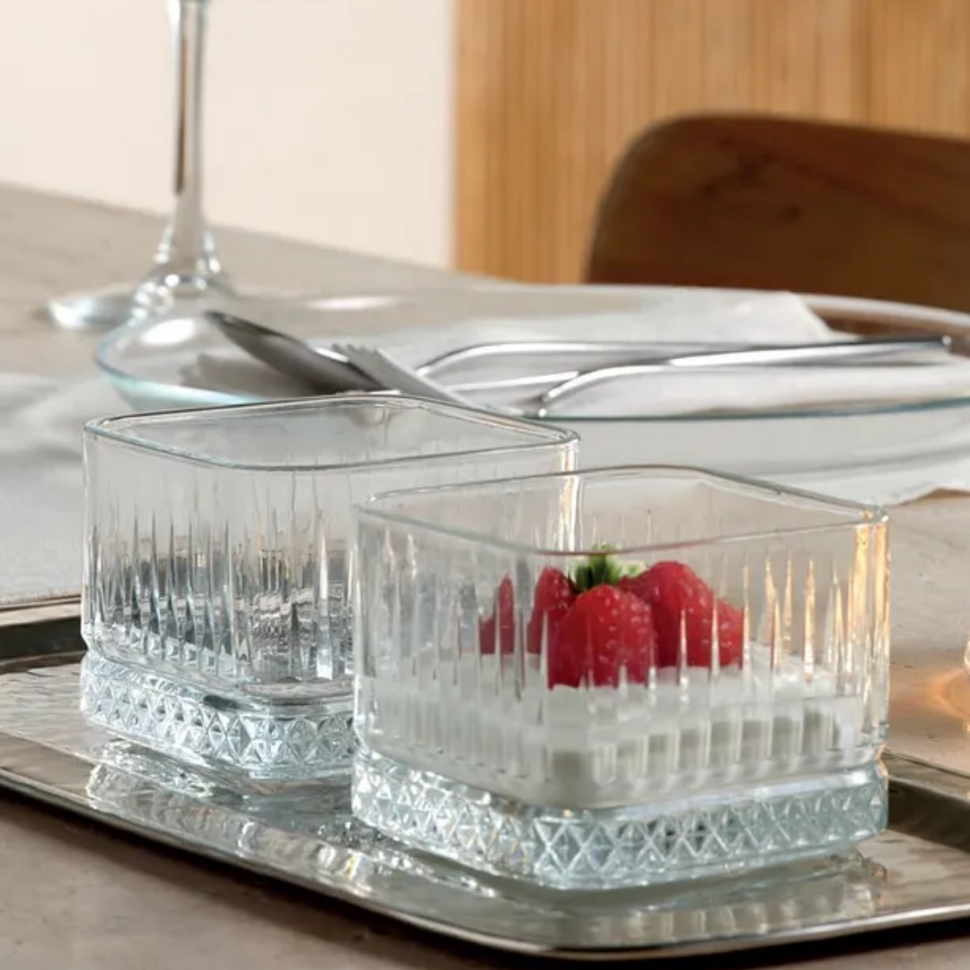 Homestar Vierkante Glazen Schaaltjes – 235 ml – Set van 4 – Snackkommen/Çerezlik