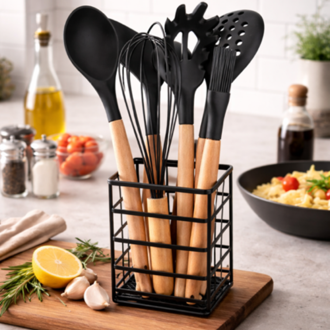 Keukengerei Set 7-delig – Siliconen & Hout