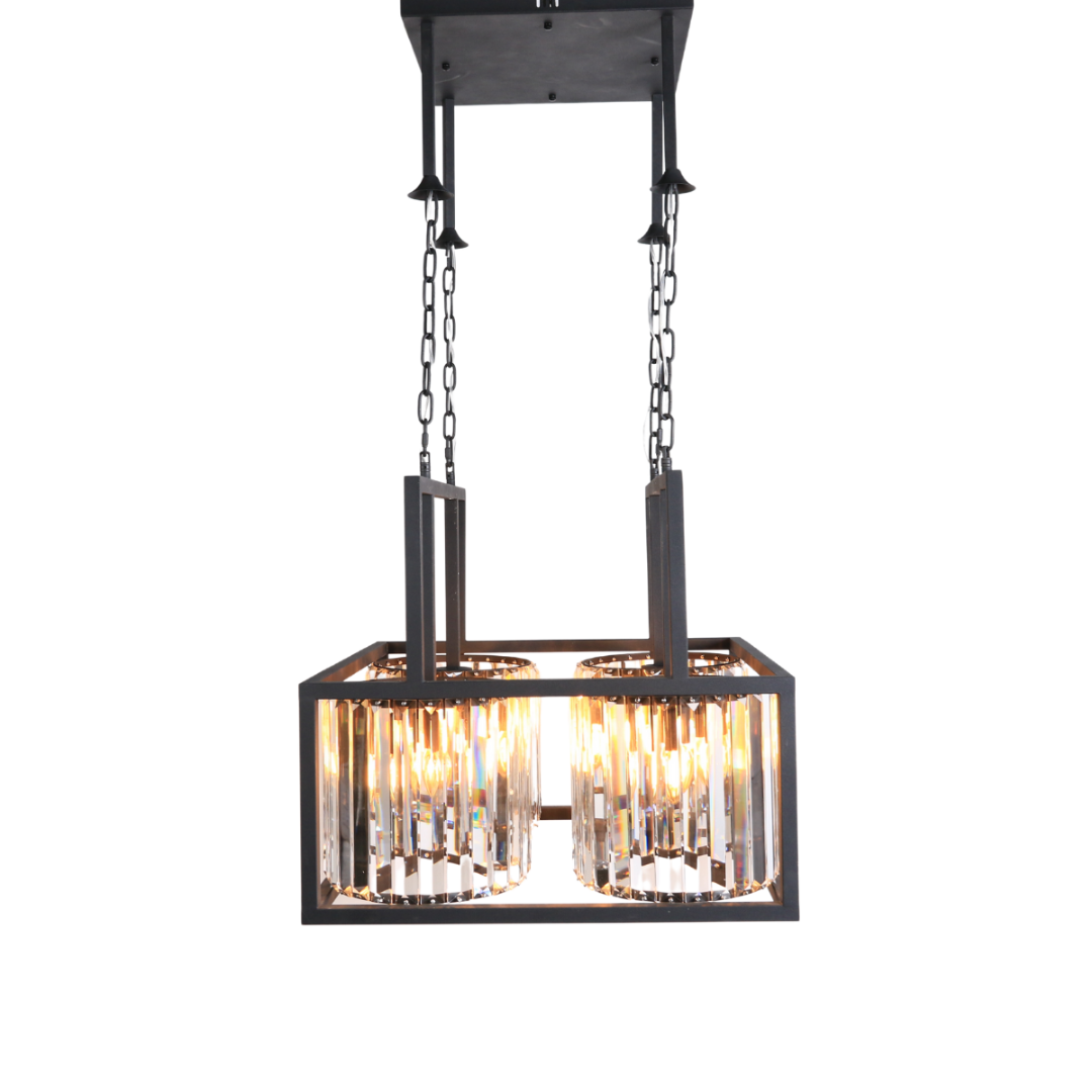 Luxe Kristallen Hanglamp 12-Lichts – Zwart Frame – 60×60 cm – E14 Fitting