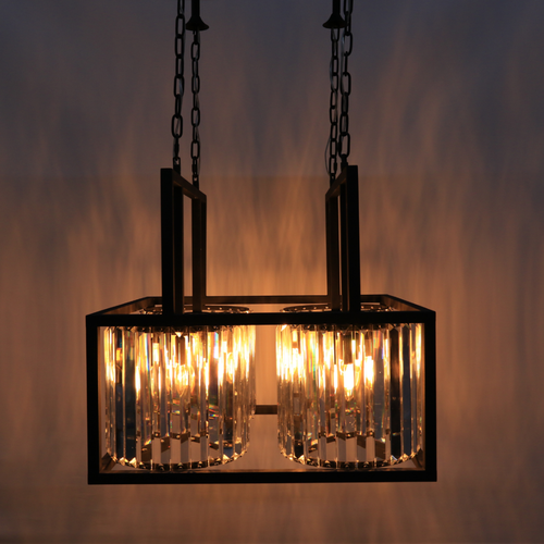 Luxe Kristallen Hanglamp 12-Lichts – Zwart Frame – 60×60 cm – E14 Fitting