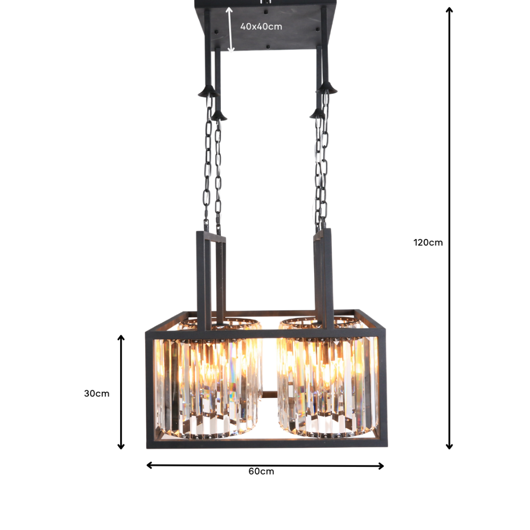 Luxe Kristallen Hanglamp 12-Lichts – Zwart Frame – 60×60 cm – E14 Fitting