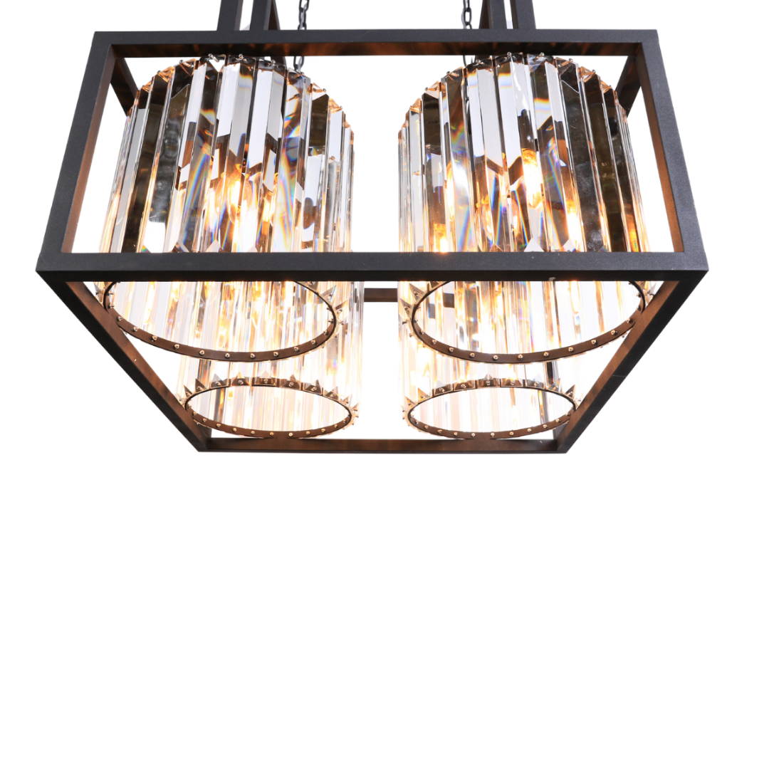 Luxe Kristallen Hanglamp 12-Lichts – Zwart Frame – 60×60 cm – E14 Fitting