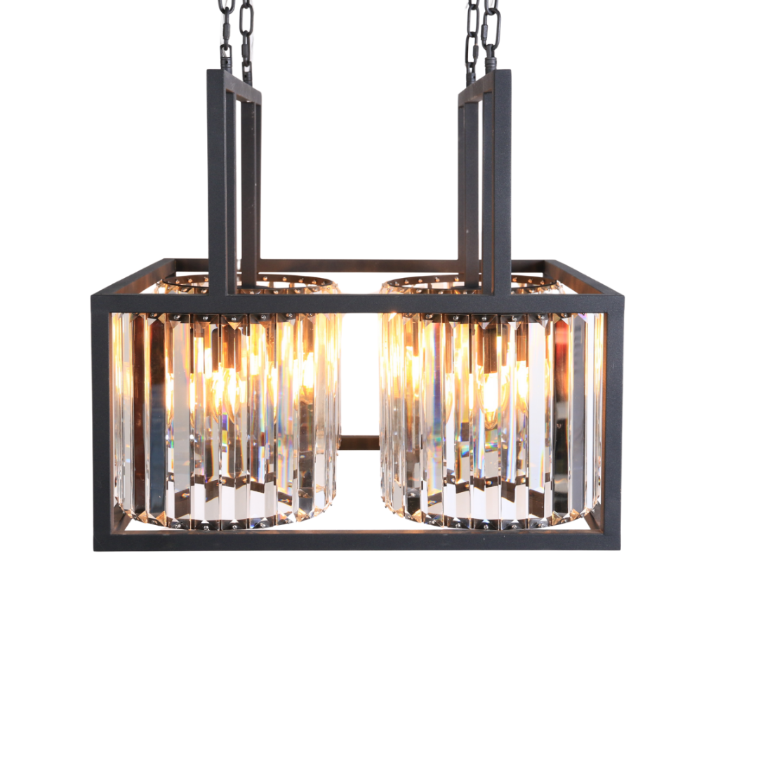 Luxe Kristallen Hanglamp 12-Lichts – Zwart Frame – 60×60 cm – E14 Fitting