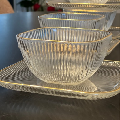 Homestar Glazen Kommetjes met Onderzetters – Set van 6 - – Met Gouden Rand