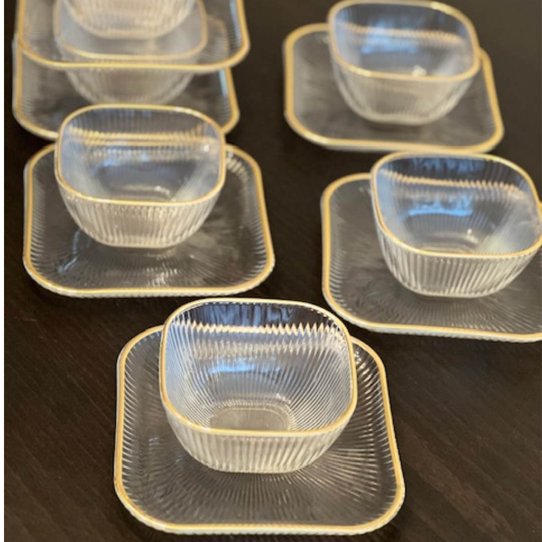 Homestar Glazen Kommetjes met Onderzetters – Set van 6 - – Met Gouden Rand