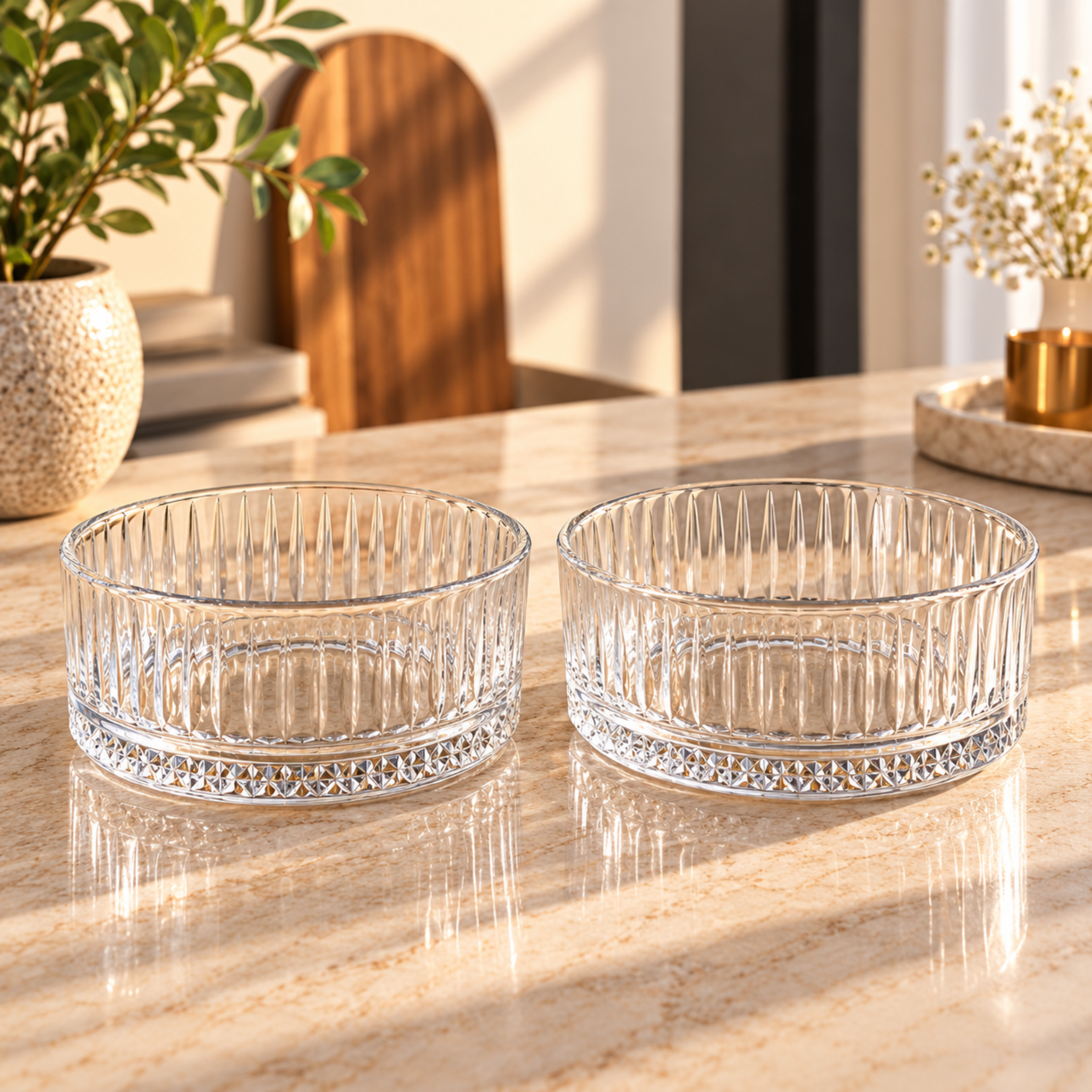 Homestar-Geribbelde Glazen Kommen Set van 2 – 570 ML