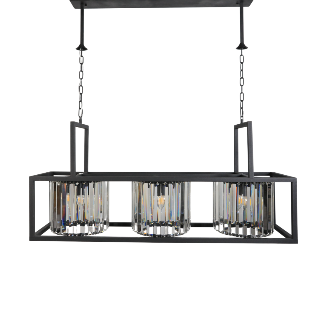 Luxe Kristallen Eettafellamp 9-Lichts – Zwart Frame – 120×30 cm – E14 Fitting