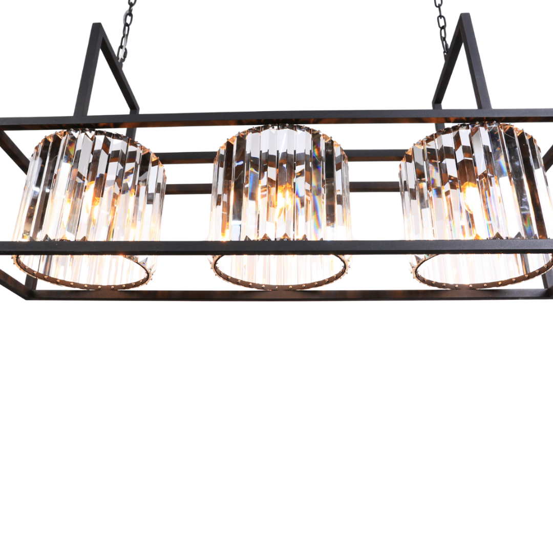 Luxe Kristallen Eettafellamp 9-Lichts – Zwart Frame – 120×30 cm – E14 Fitting