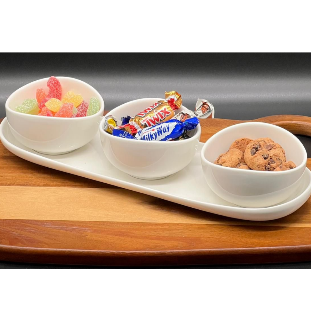 Snackschaal Set – 3 Kommetjes met Onderbord