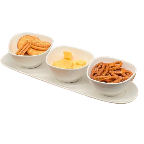 Snack Serveren -  3 Kommetjes met Onderbord