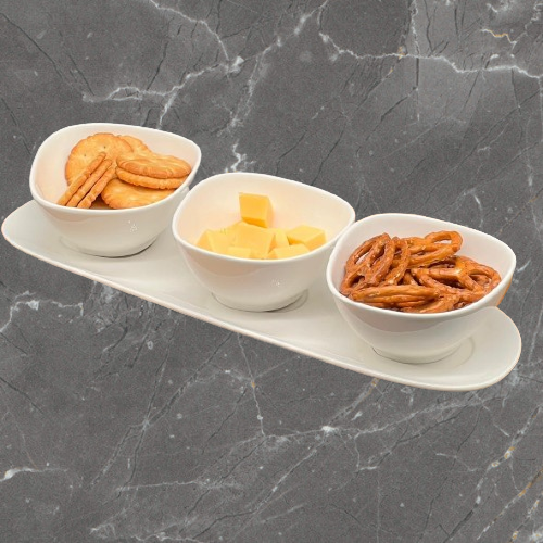 Snack Serveren -  3 Kommetjes met Onderbord