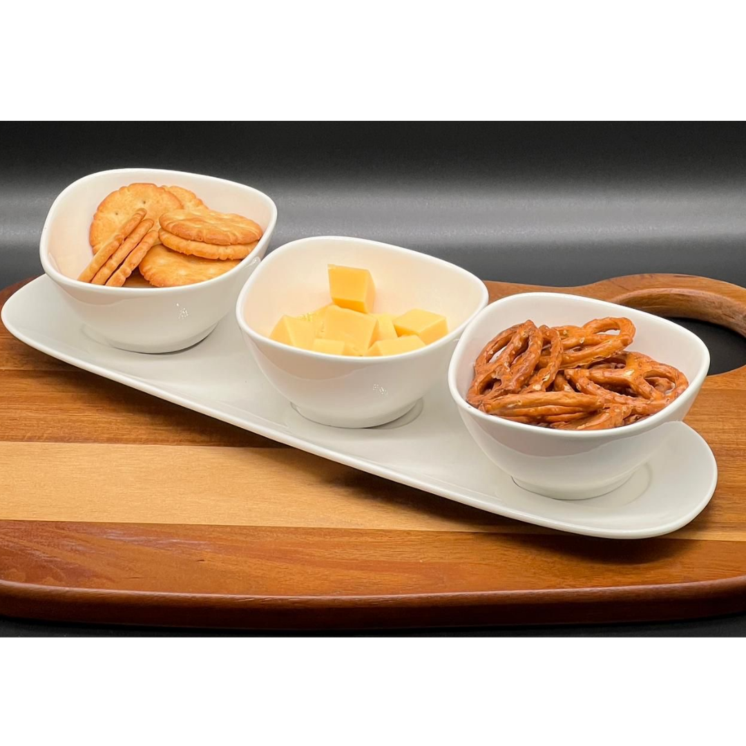 Snack Serveren -  3 Kommetjes met Onderbord