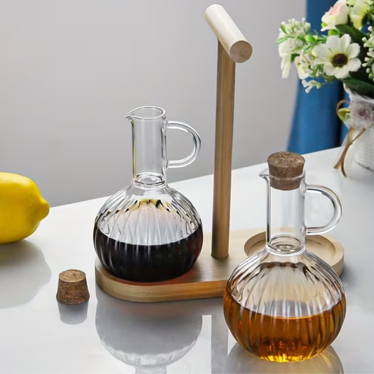 Acacia houten olie/azijnstel borosilicaat glazen