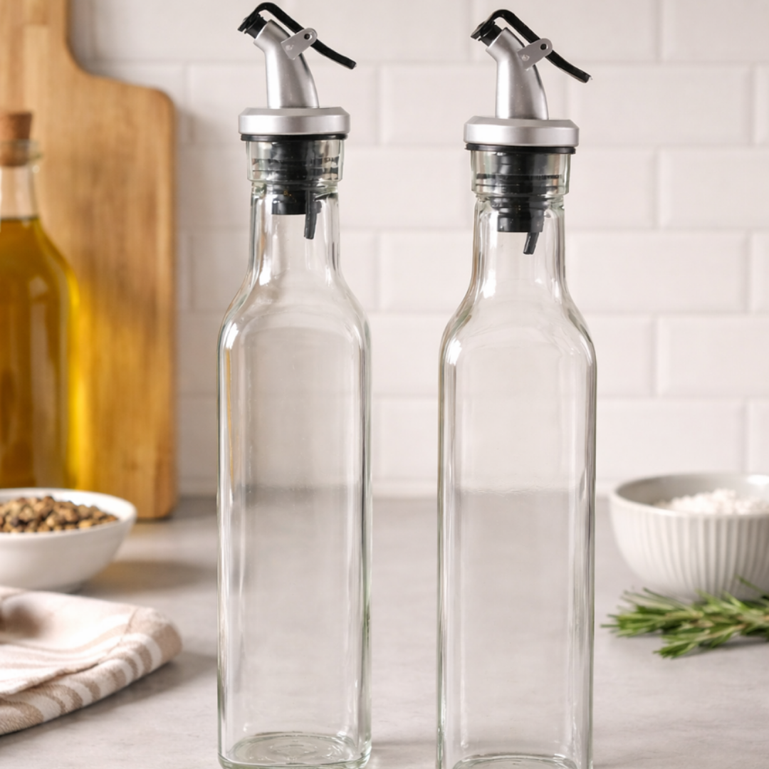 Elegante Olie- & Azijnfles Set van 2 – 500 ml – Glazen Olie