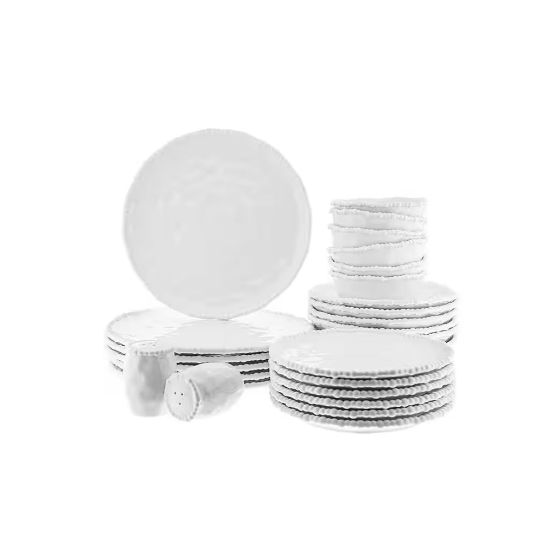 Almina Pearly Serviesset 26-delig – 6 Personen – Wit Porselein met Parelrand
