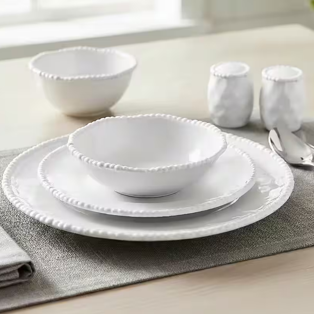 Almina Pearly Serviesset 26-delig – 6 Personen – Wit Porselein met Parelrand