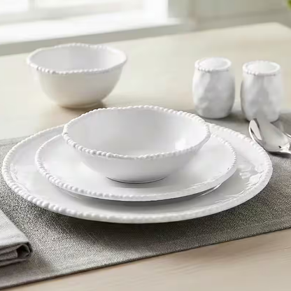 Almina Pearly Serviesset 26-delig – 6 Personen – Wit Porselein met Parelrand