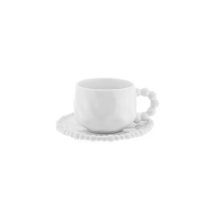 Pearly Koffiekopjes Set met Schotels – 12-delig – 6 Personen – 180 ml