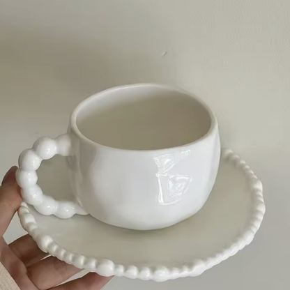 Pearly Koffiekopjes Set met Schotels – 12-delig – 6 Personen – 180 ml