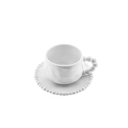Pearly Koffiekopjes Set met Schotels – 12-delig – 6 Personen – 180 ml