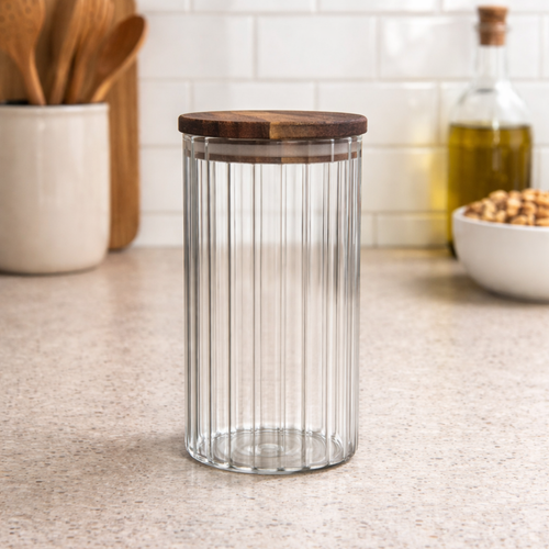 voorraadpot – Borosilicaatglas met Acaciahouten Deksel-1000ml