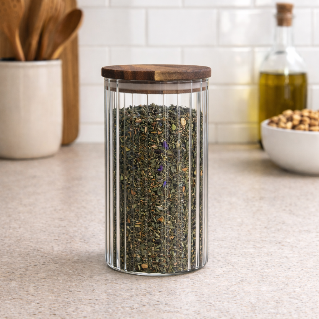 voorraadpot – Borosilicaatglas met Acaciahouten Deksel-1000ml