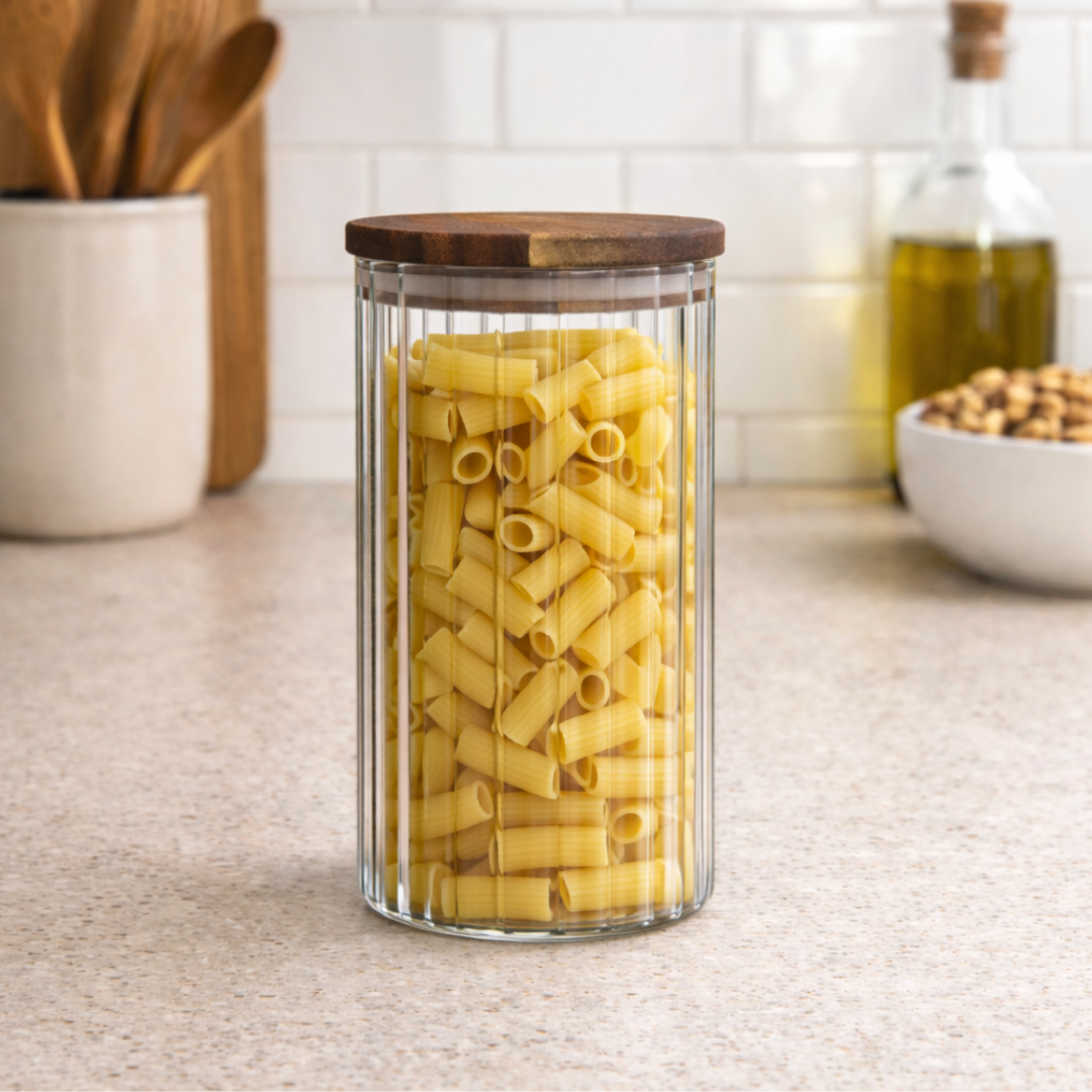 voorraadpot – Borosilicaatglas met Acaciahouten Deksel-1000ml