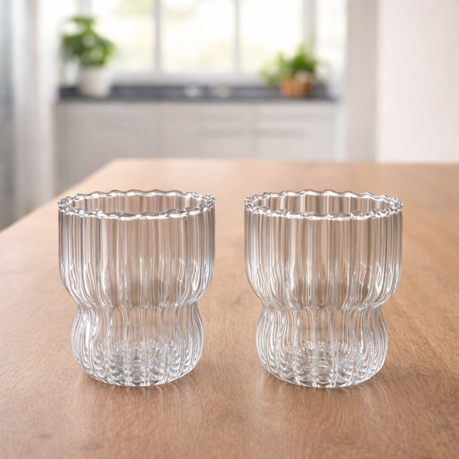 Ribbel Glazen Koffie- & Theeglazen Set van 2 – 300ml