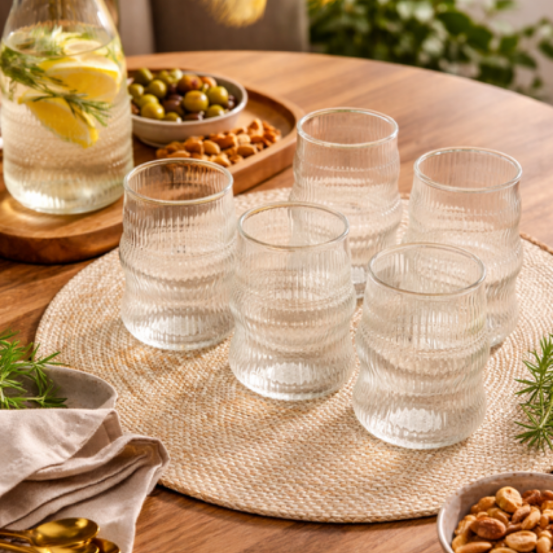 Ribbel-Drinkglazen Set van 6 – 500 ml