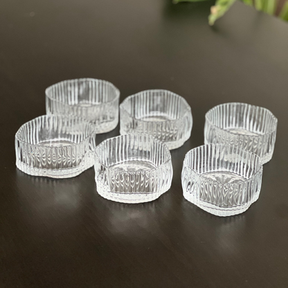 Ribbel Glazen Schaaltjes Set van 6 – Snackschalen